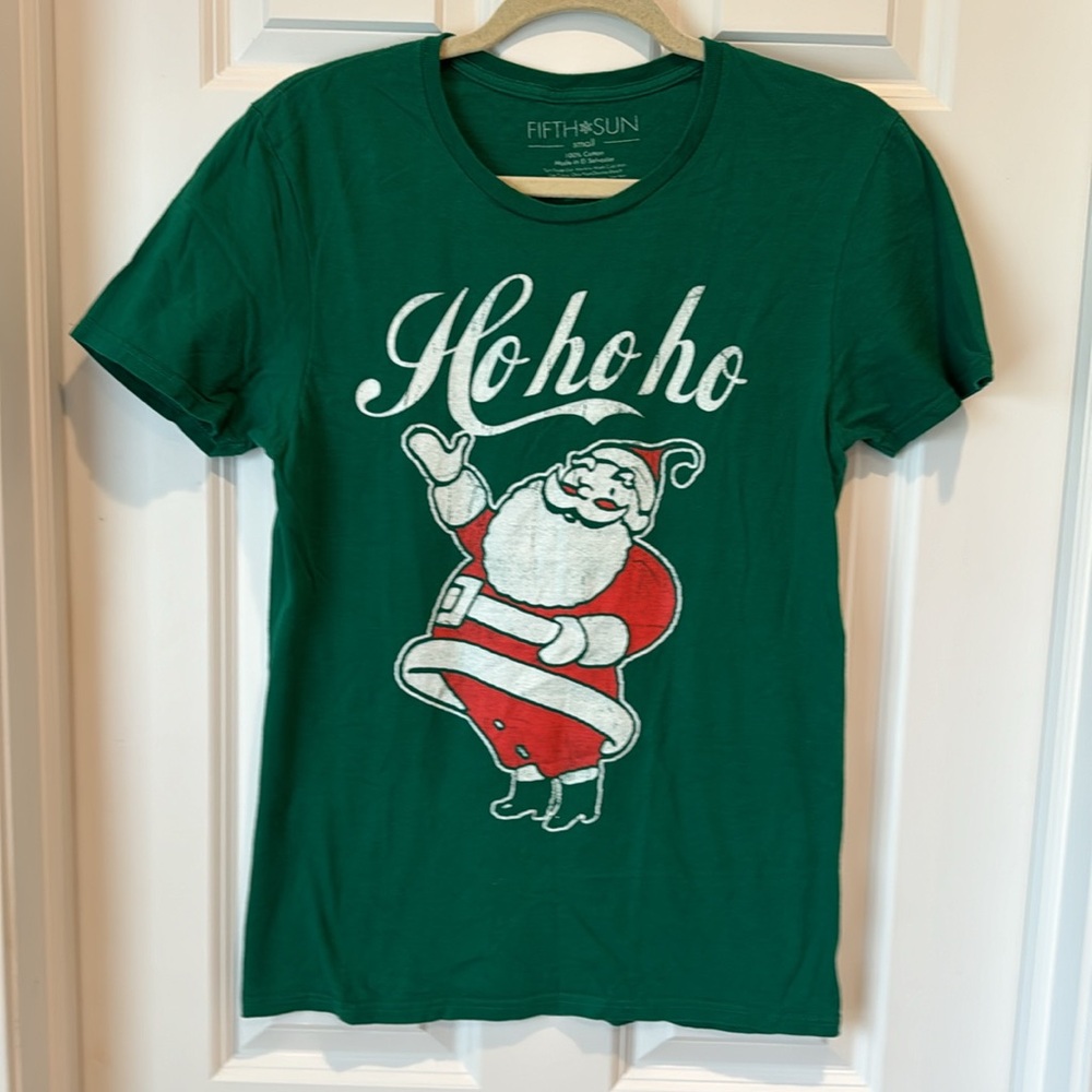 Fifth Sun - Santa Claus Holiday Christmas‎ T Shirt - Green - Small - Ho Ho Ho